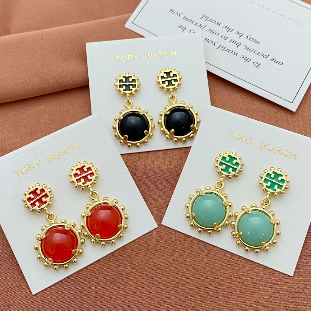 Tory Burch Enamel Acrylic Metal Drop Earrings